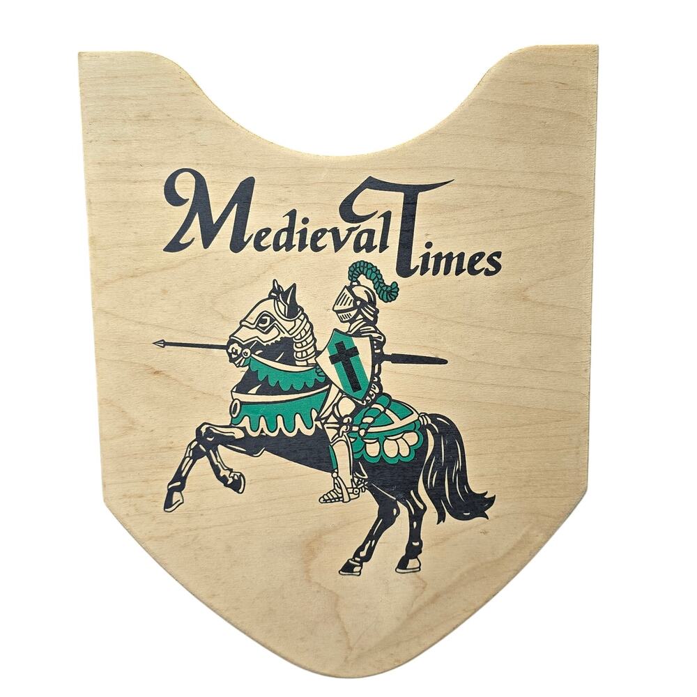 Medieval Times Dinner Tournament Souvenir Green & Black Wooden Shield 15” x 11”